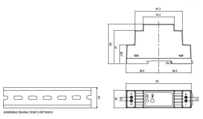 Din rail type switching power supply 15w 12v 15v 24v