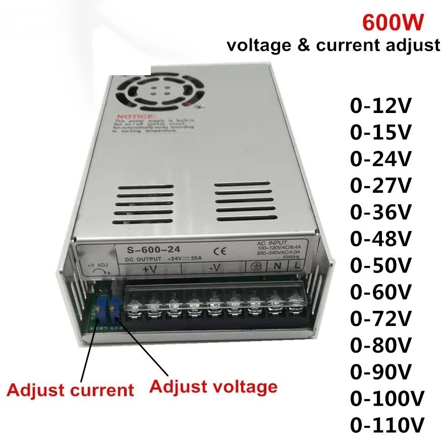600W Adjustable Switching power supply 0-12v 15v 24v 27v 36v 48v 50v 60v 72vLED Switch Power supplies SMPS