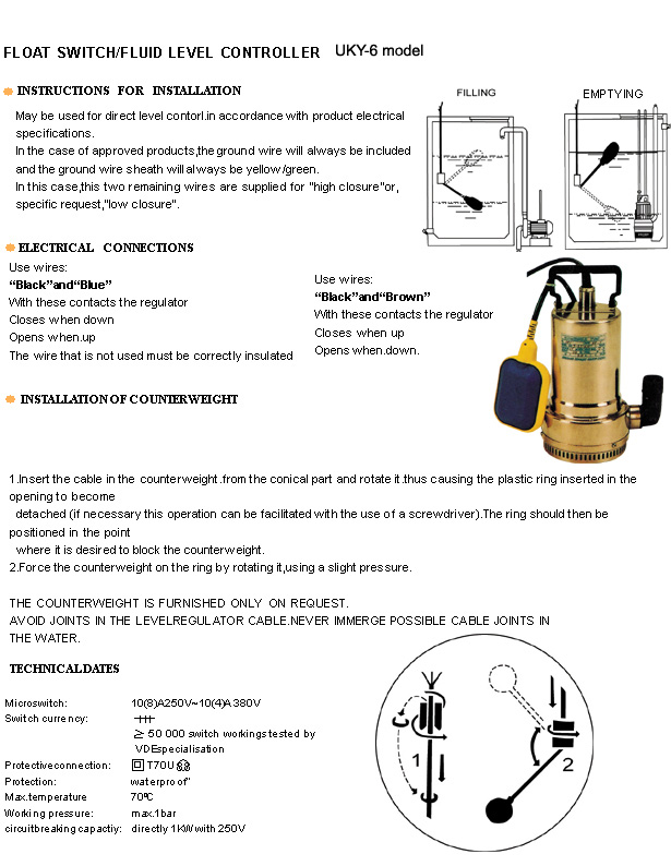 Float Switch UKY-6 model